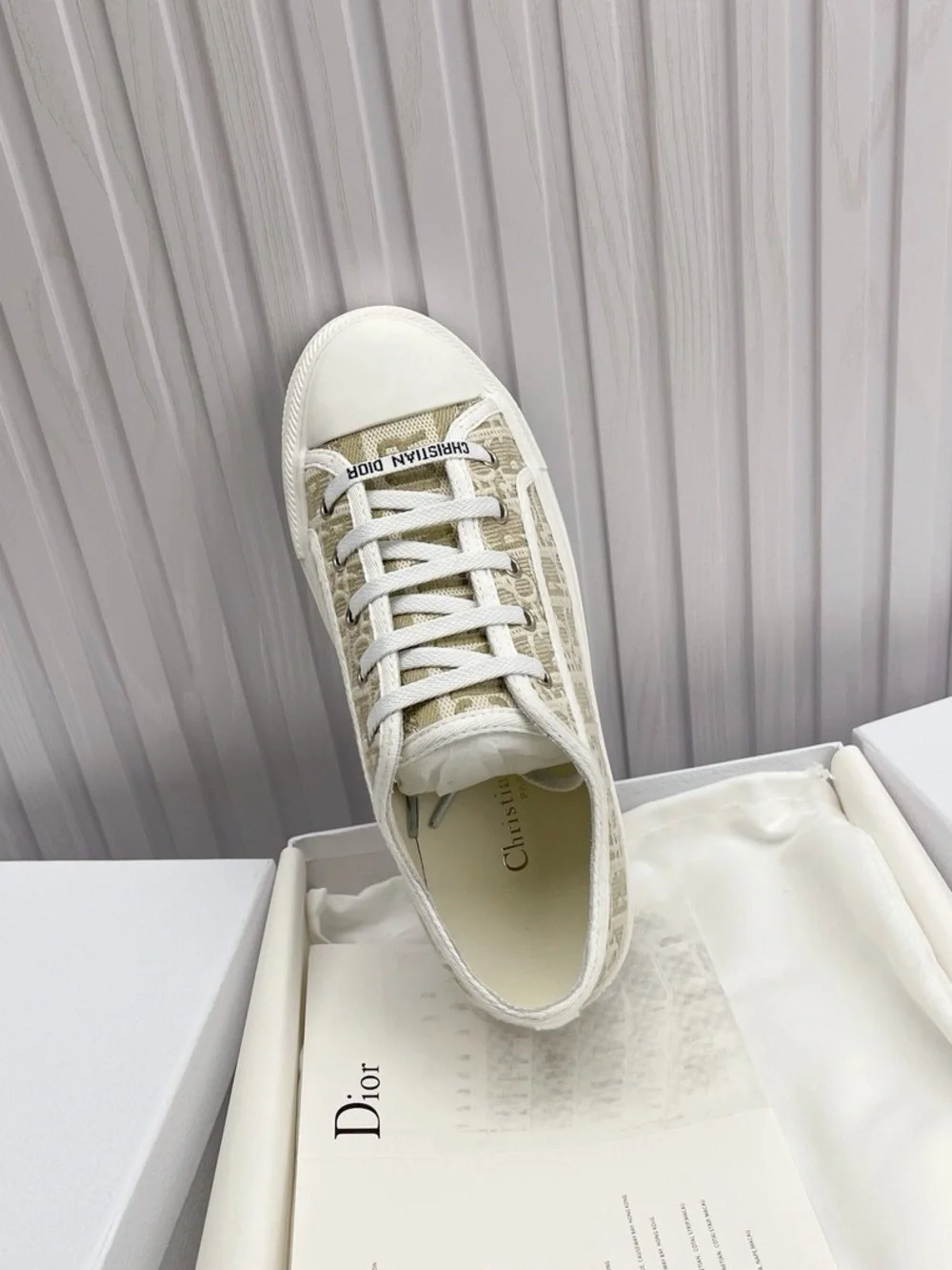 Dior Women’s Cream Canvas Low-Top Sneakers with White Trim